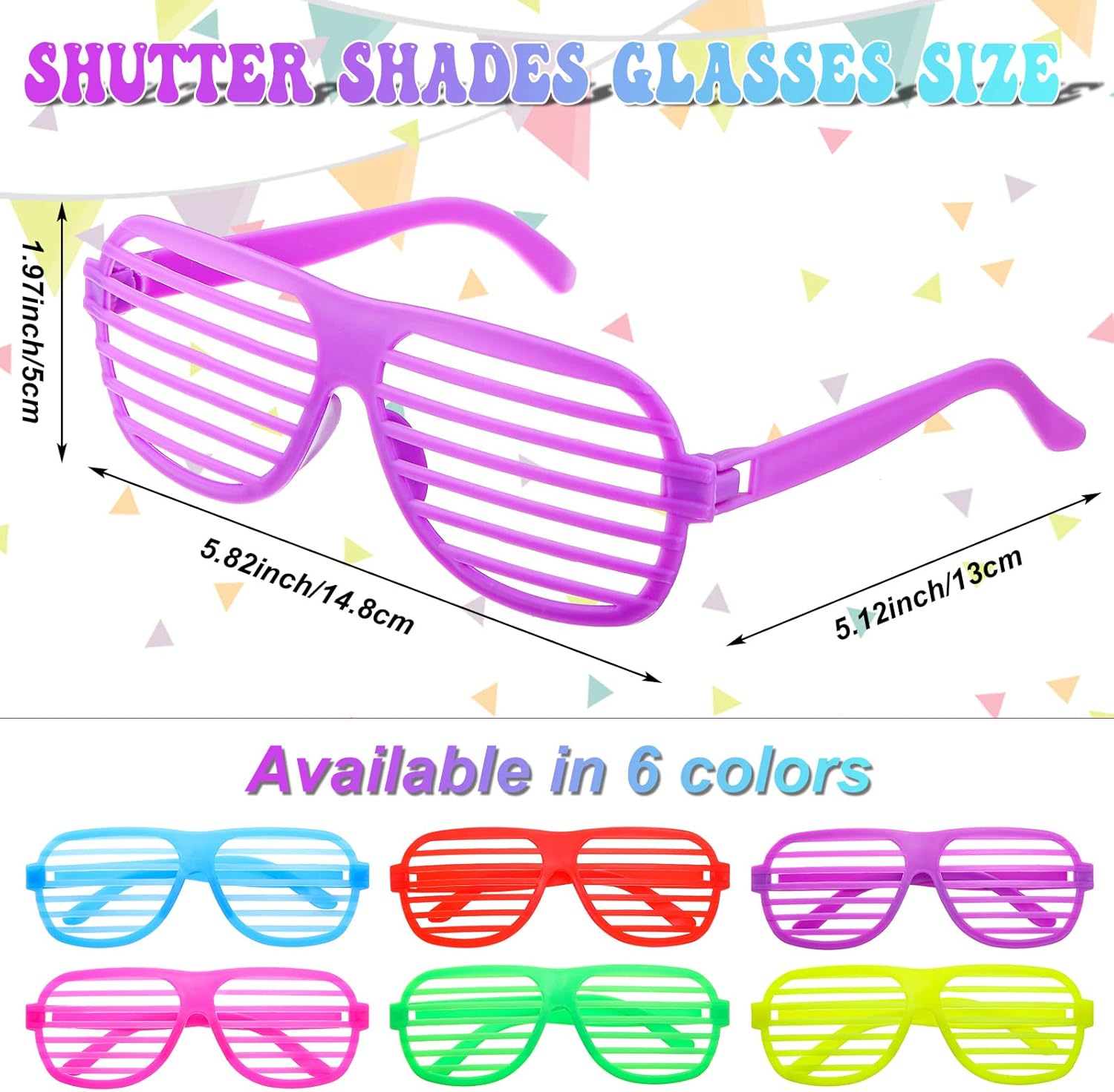 100 Pack Neon Plastic Shutter Shades Sunglasses