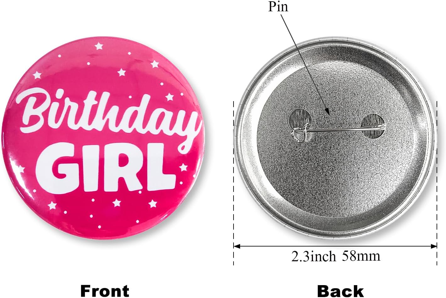 Birthday Sash Badge for Girls Silver Glitter Letter Tinplate Pin