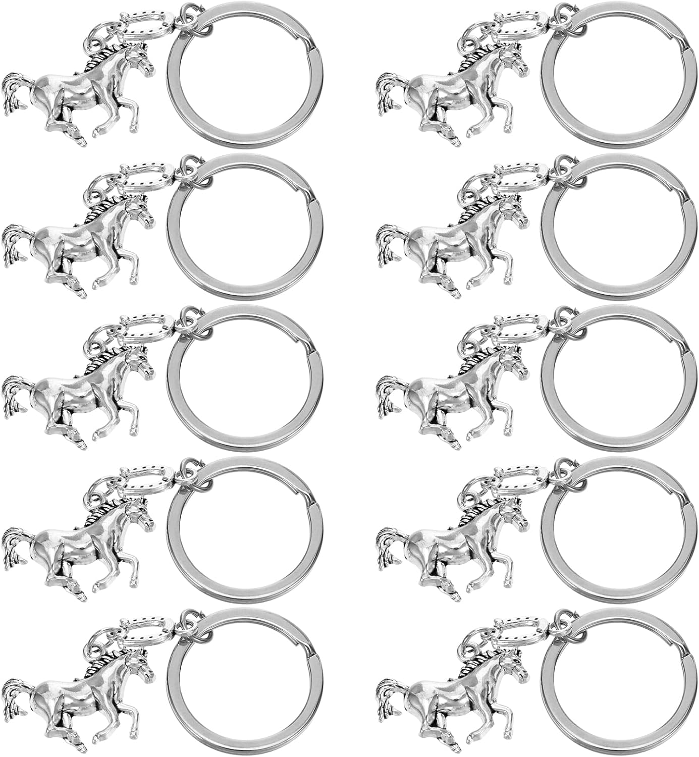TIKTOLA 10pcs Horse Year Keychain Metal Keyring Silver