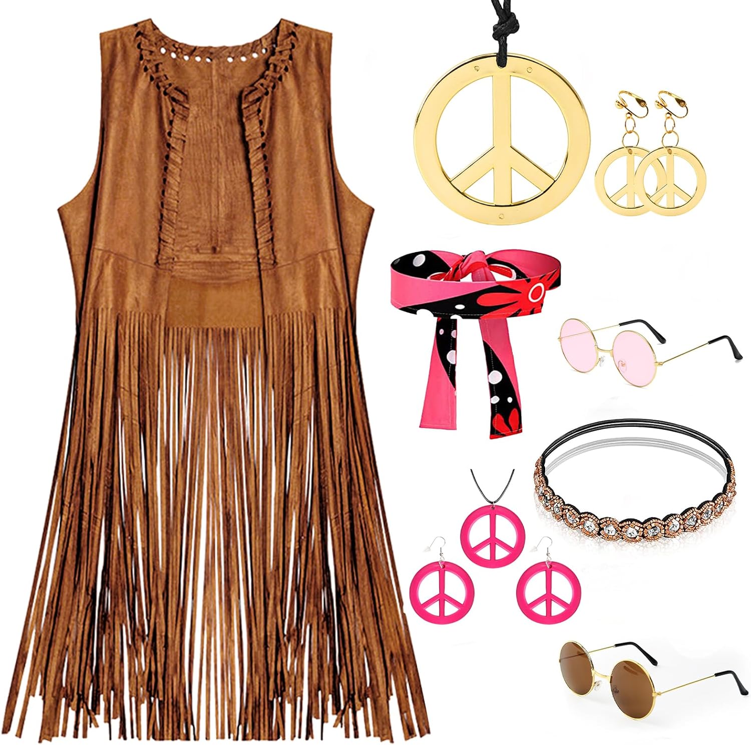 SunnyLisa Women Hippie Costume Set 60s 70s