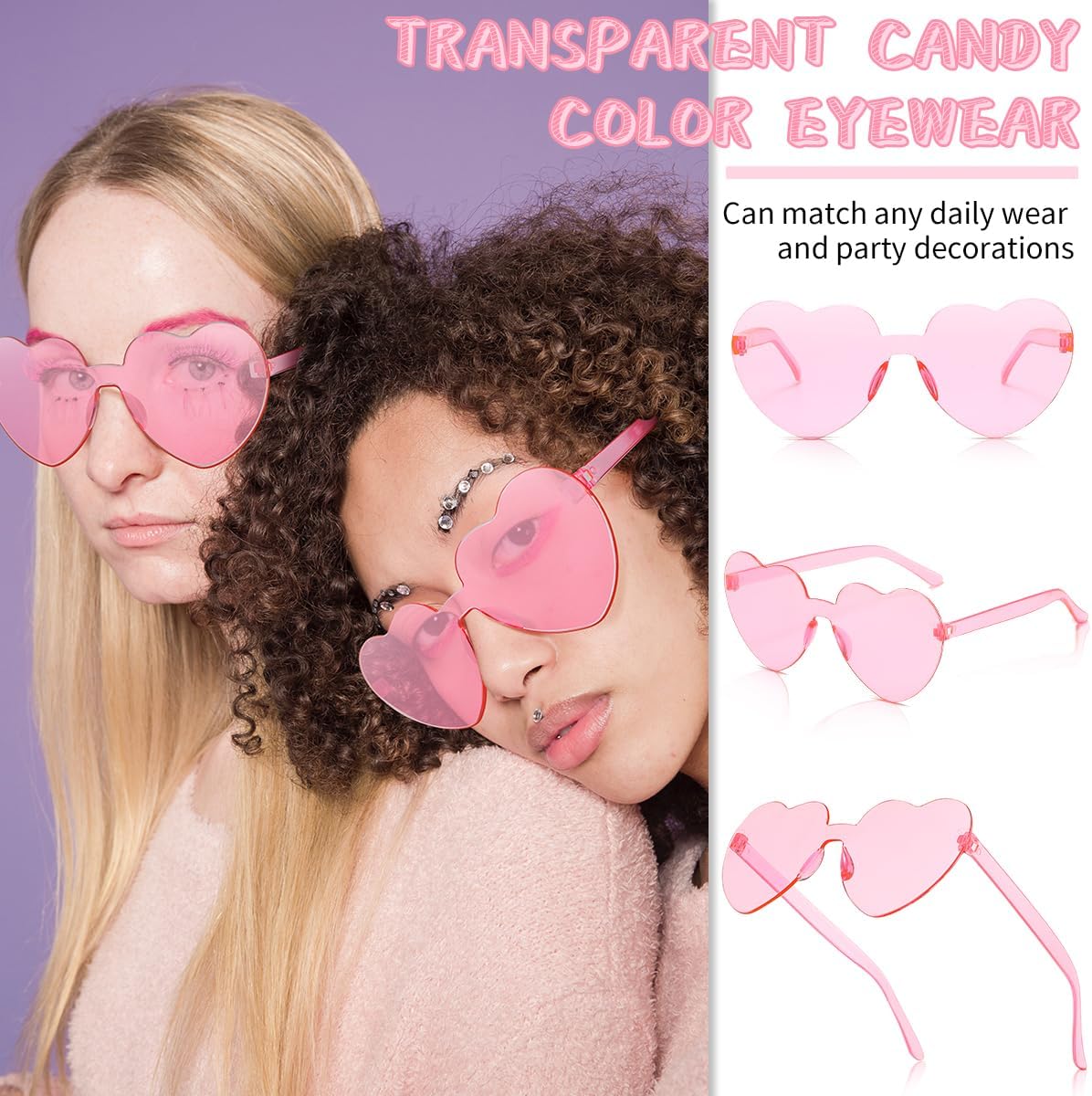 12 20 24 Pairs Heart Shaped Rimless Sunglasses for Women Men