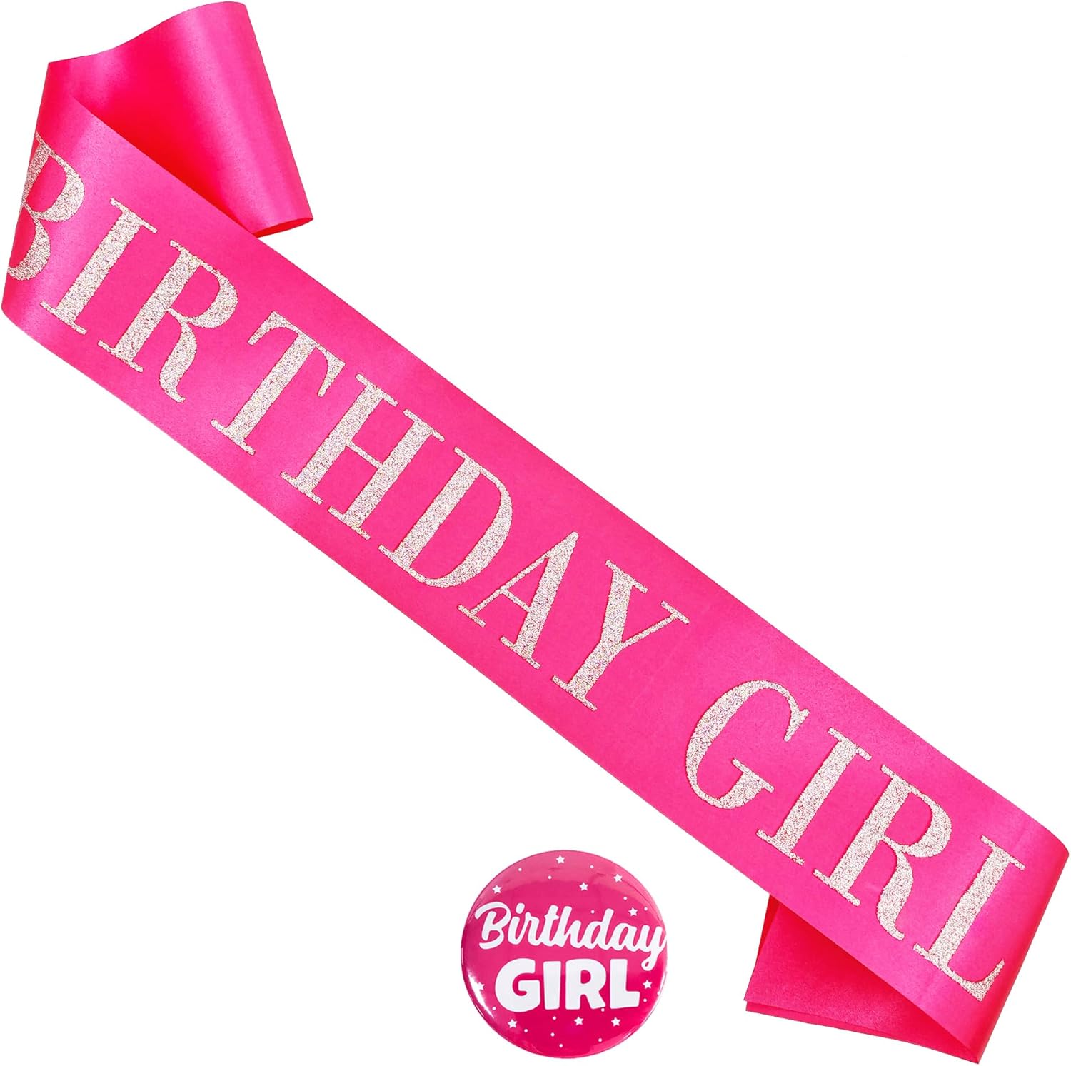 Birthday Sash Badge for Girls Silver Glitter Letter Tinplate Pin