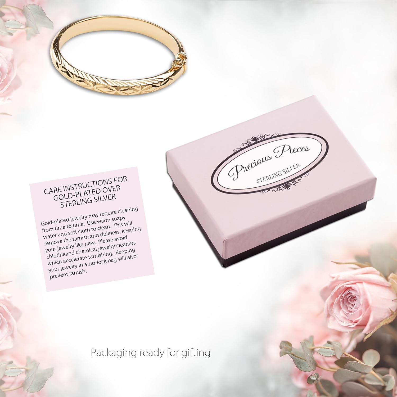 Precious Pieces 14K Gold-Plated Bangle Bracelet for All Ages