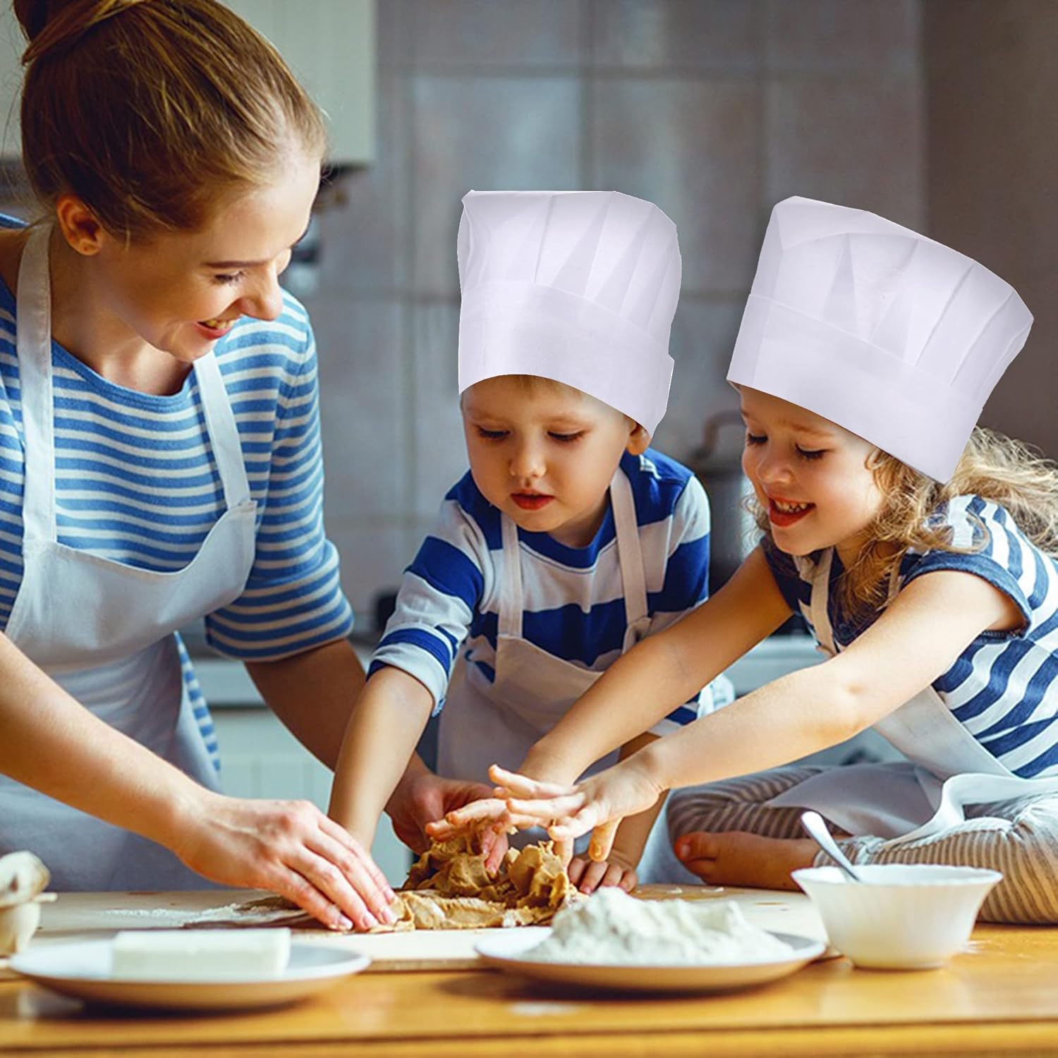 ESHATO 20 Pack Kids Chef Hats for Cooking Parties
