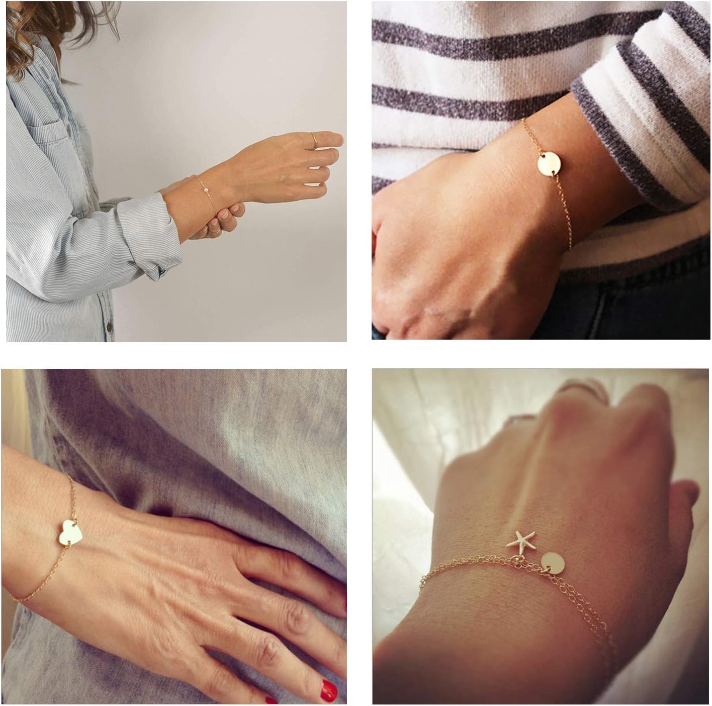 Softones 12pc Simple Silver Gold Bracelet Set Adjustable