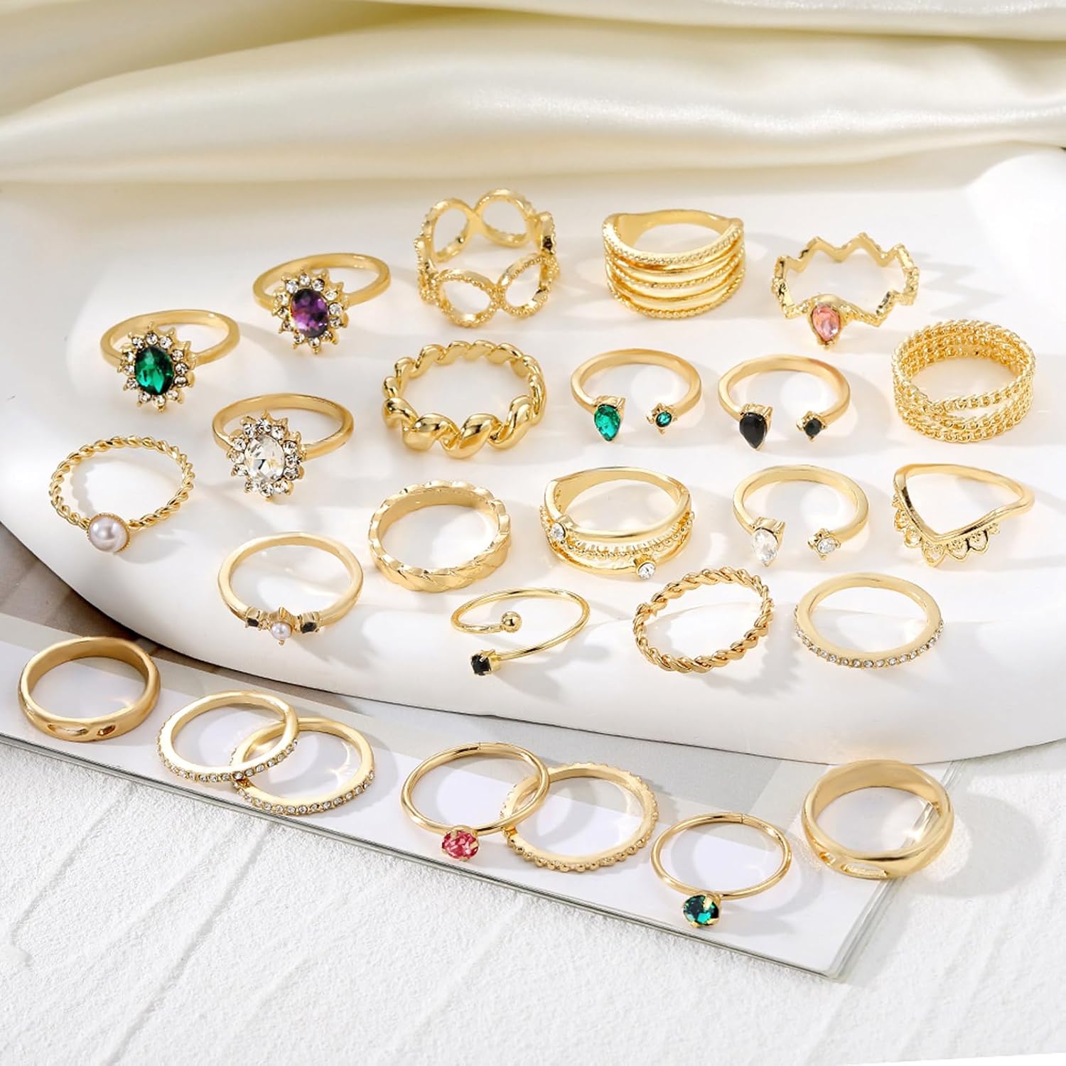 Gold Boho Sparkle Knuckle Rings Set For Women