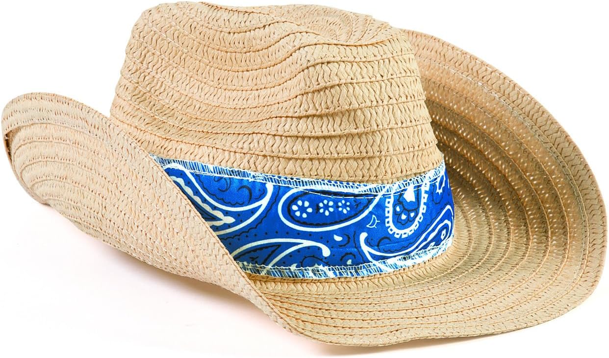 Fun Express Cowboy Hat Set of 12 with Blue Bandana