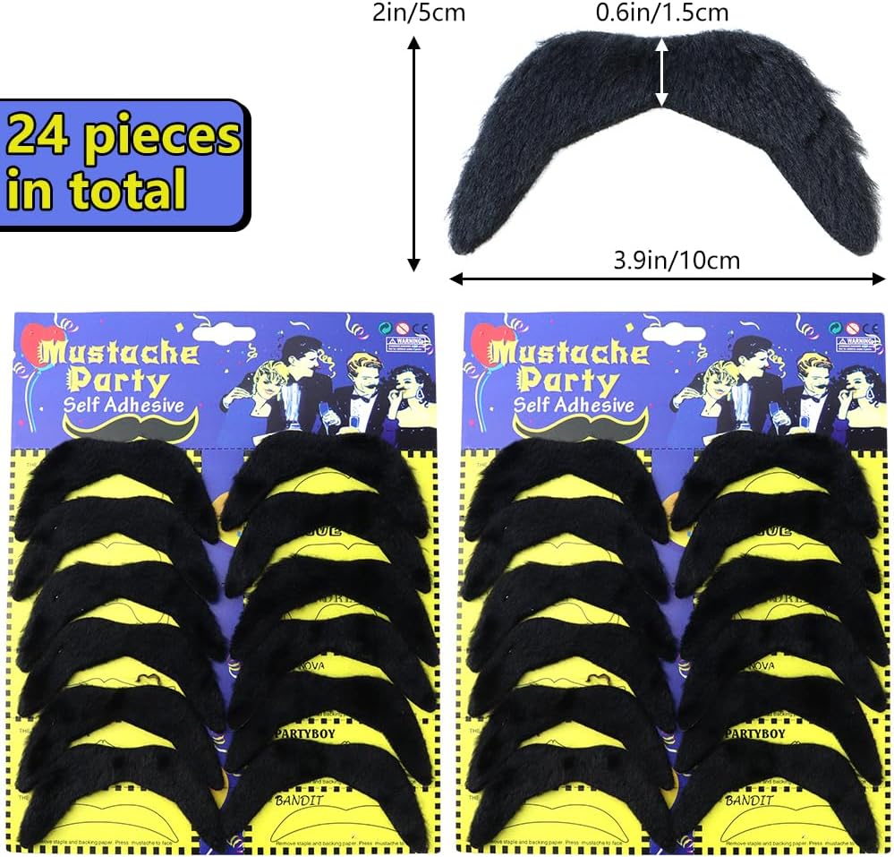 24 Pcs Self Adhesive Black Mustache Stickers