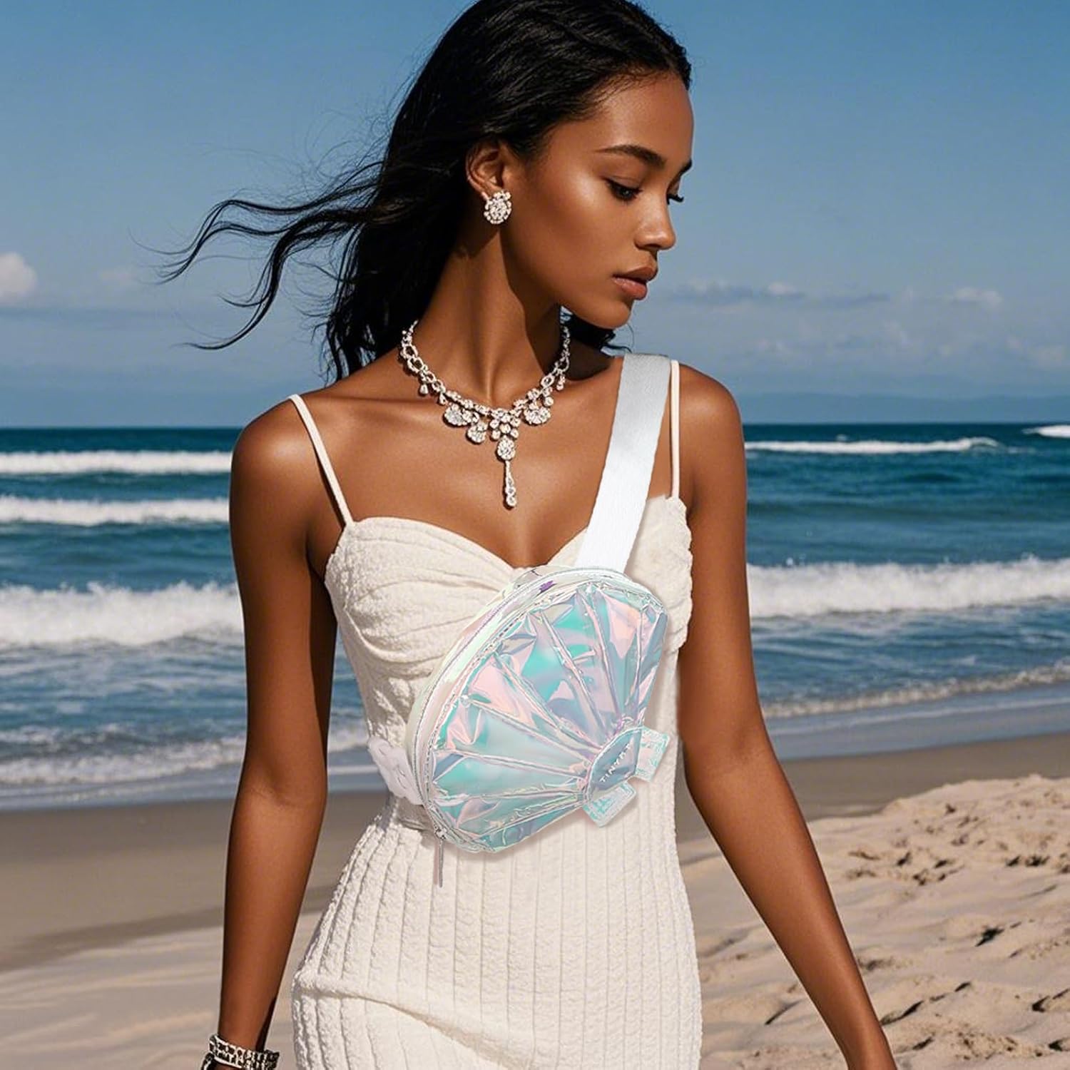 TINYAT Holographic Seashell Fanny Pack for Women