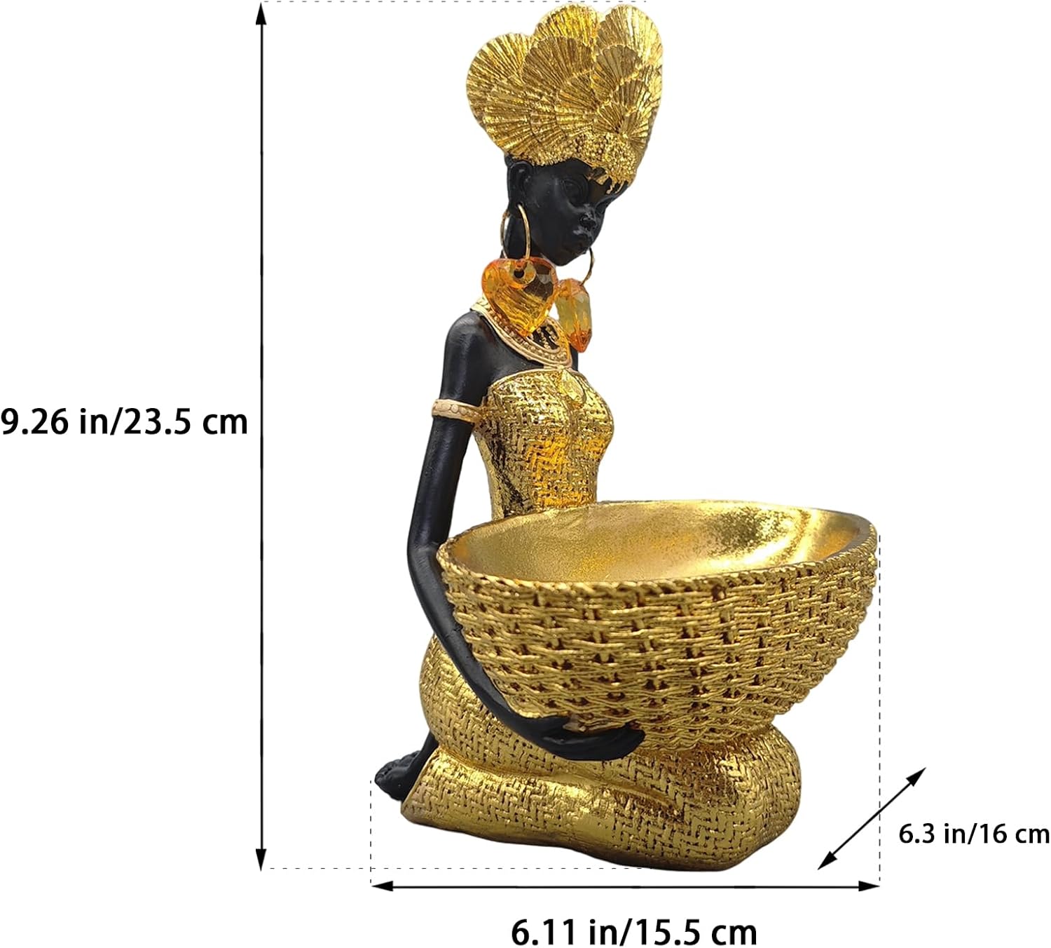 African Tribal Lady Sculpture Tray - Gold