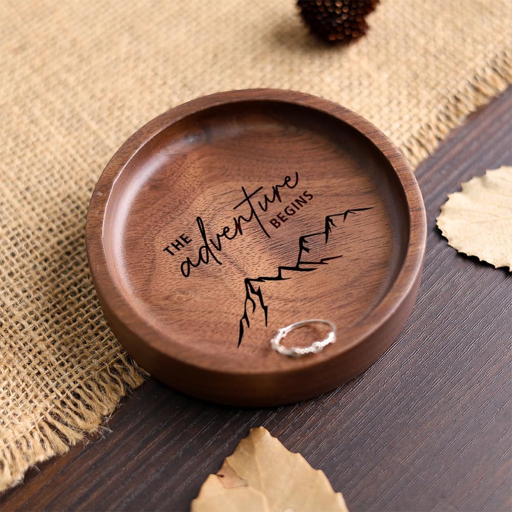 La Boda Wooden Ring Tray Engraved Wedding Ring Holder for Couples