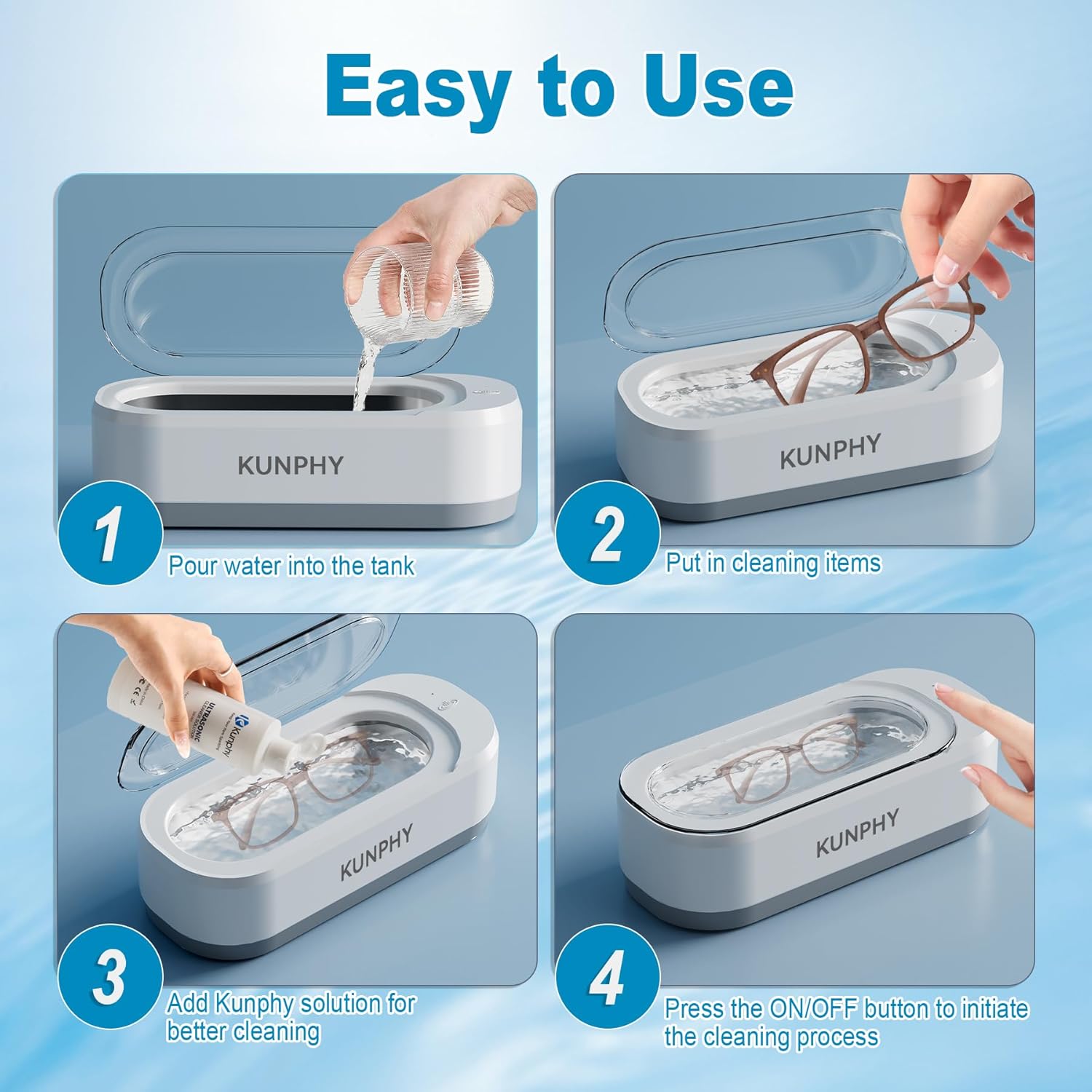 KUNPHY Ultrasonic Jewelry Cleaner 12oz 46KHz