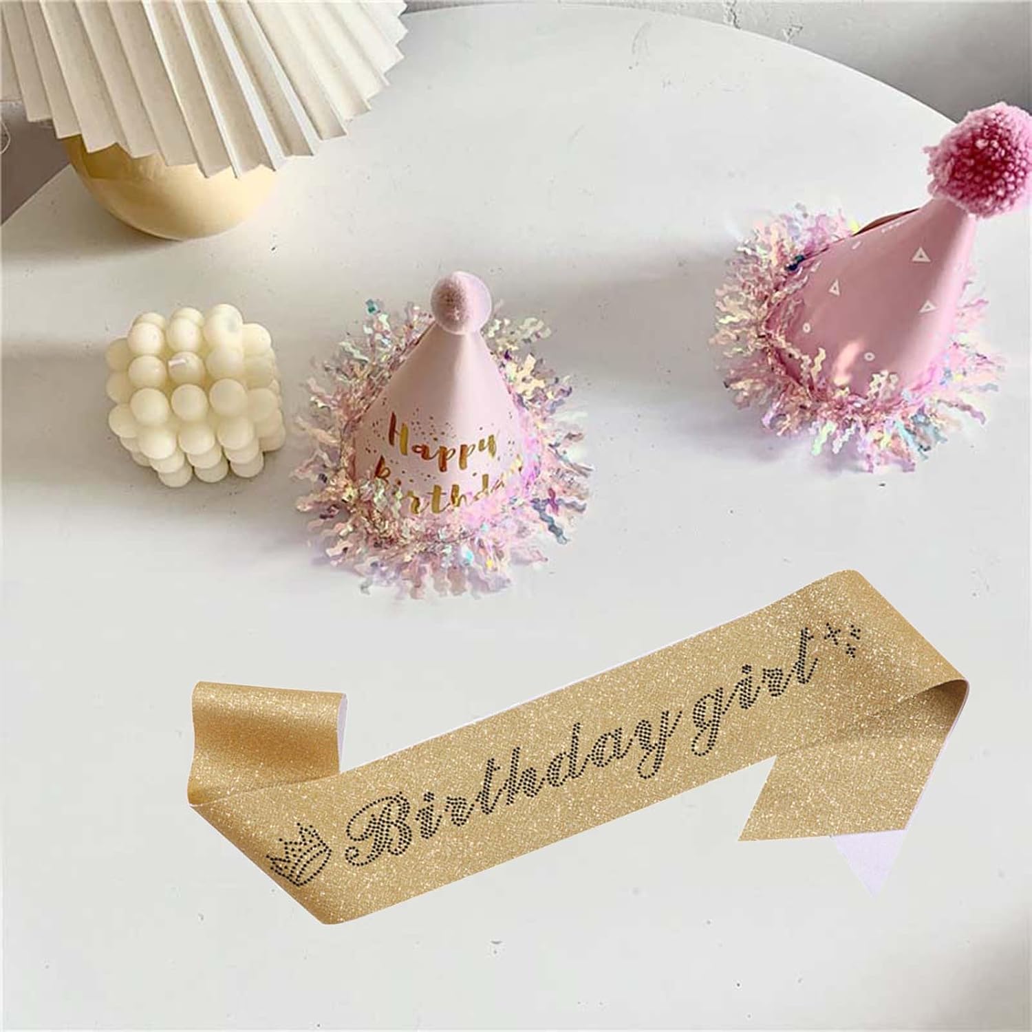 Birthday Girl Sash for Women with Gold Glitter and Black Rhinestone