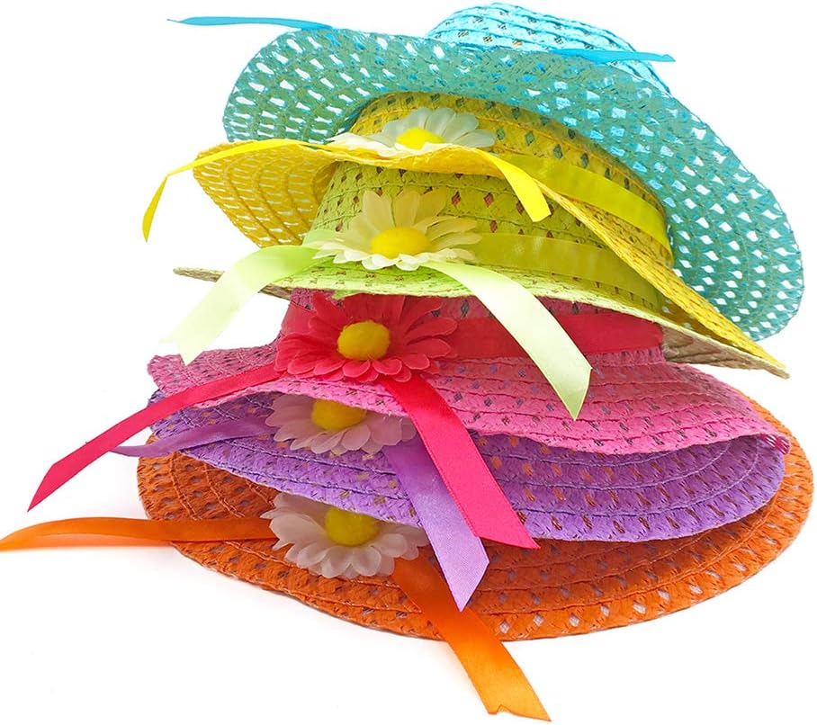 6 Sets Daisy Flower Straw Hats and Wallets for Kids Party Gift