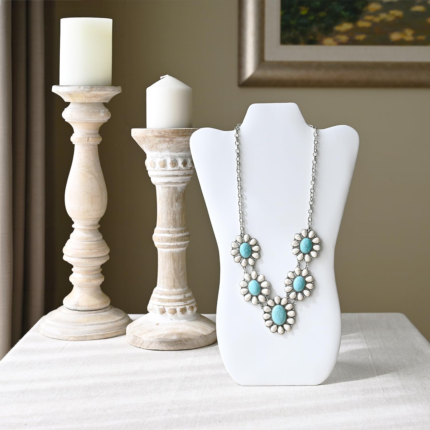 MOOCA White Faux Leather MDF Jewelry Display Stand Set of 6
