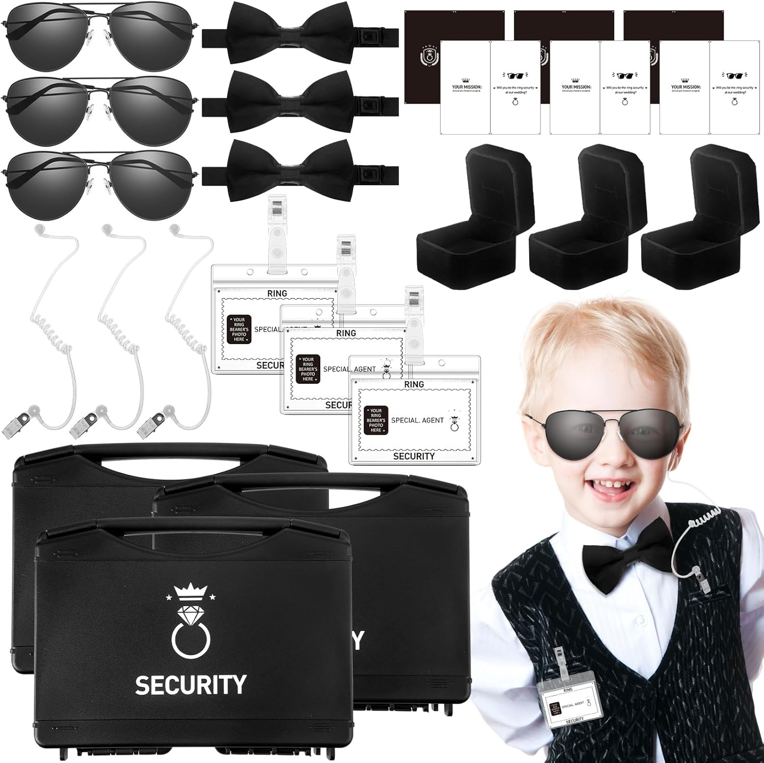 Mepase 24 Pcs Ring Bearer Security Set for Boys Black