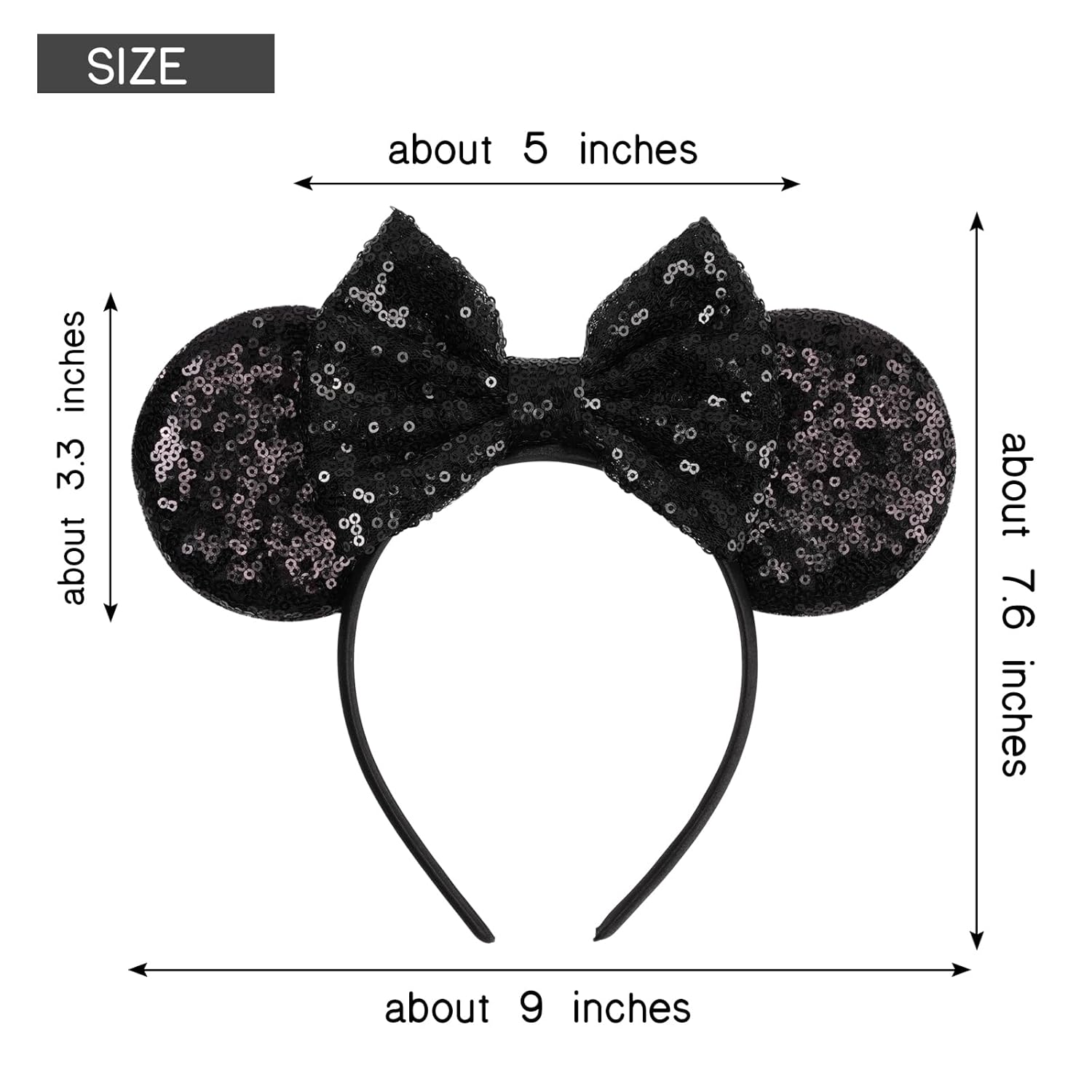 Classic Black Sequin Mouse Ears Headband for Adults