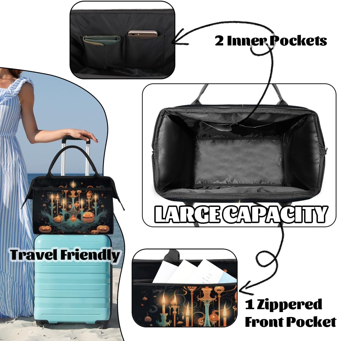 Halloween Pumpkin Candle Gym Bag for Women Men