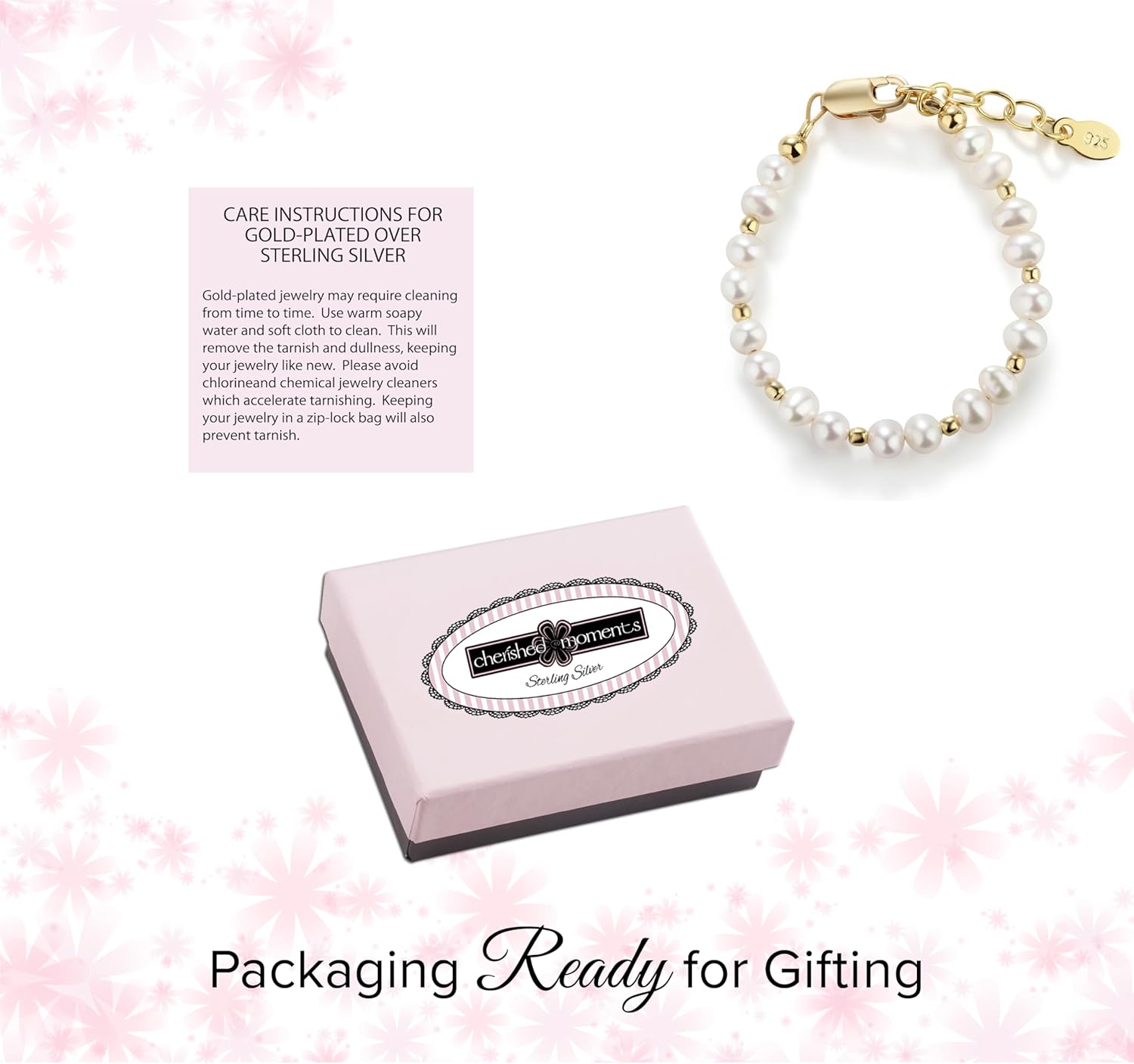 Cherished Moments Childrens 14K Gold Plated Over Sterling Silver Bracelet with Simulated Pearls