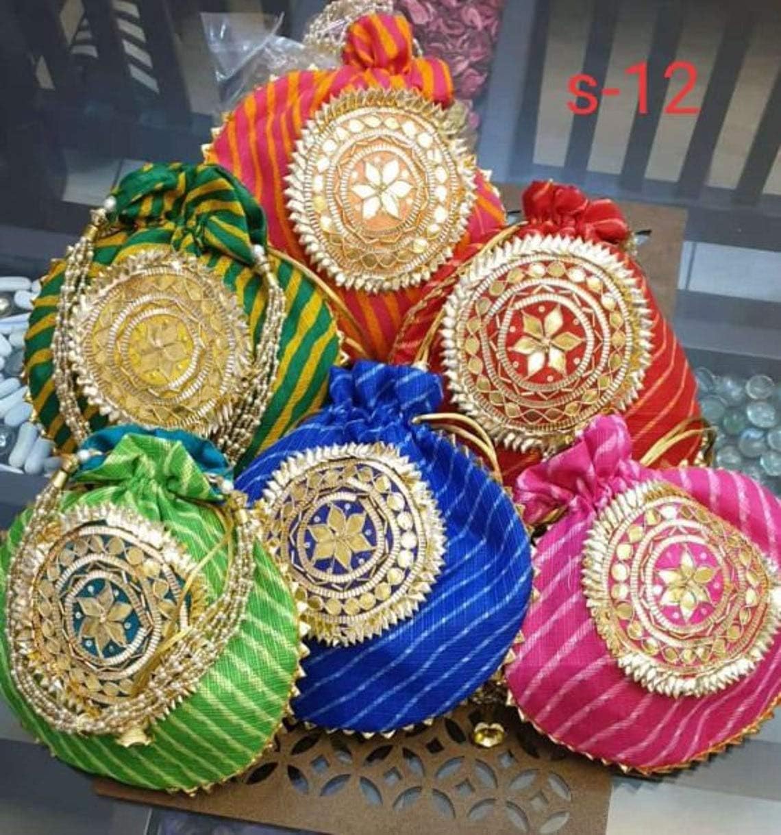 India Gift Hub Handmade Embroidered Potli Purse Clutch Bag Pouch Pack of 5