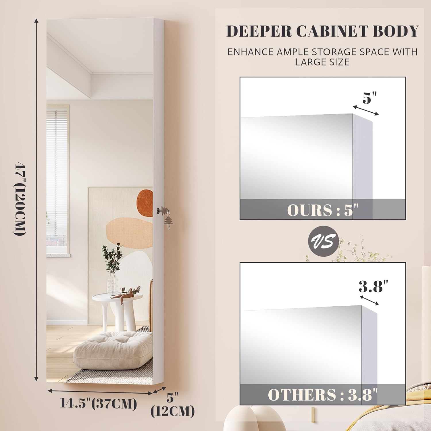 Vlsrka 472 Inch LED Jewelry Mirror Cabinet