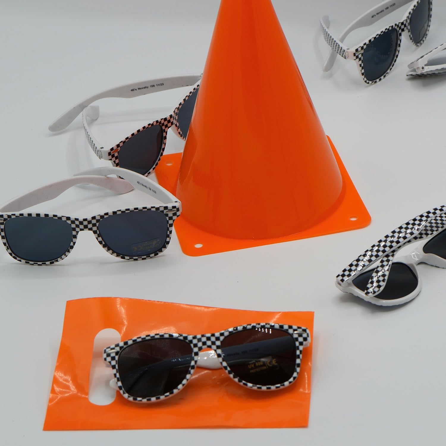 4Es Novelty Race Car Checkered Sunglasses for Kids 12 Pack