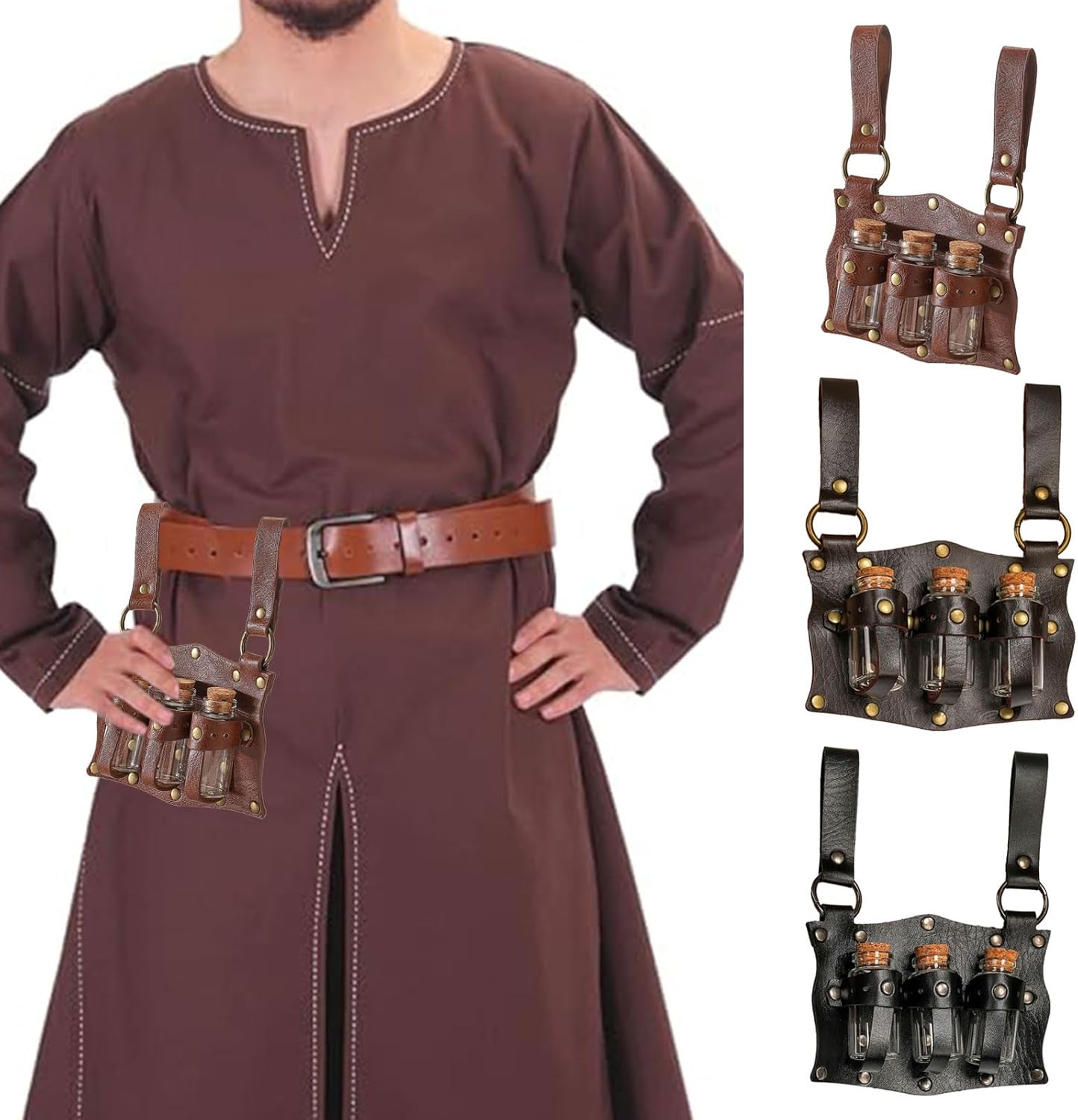 Medieval Witch Potion Belt Pouches Handmade Faux Leather