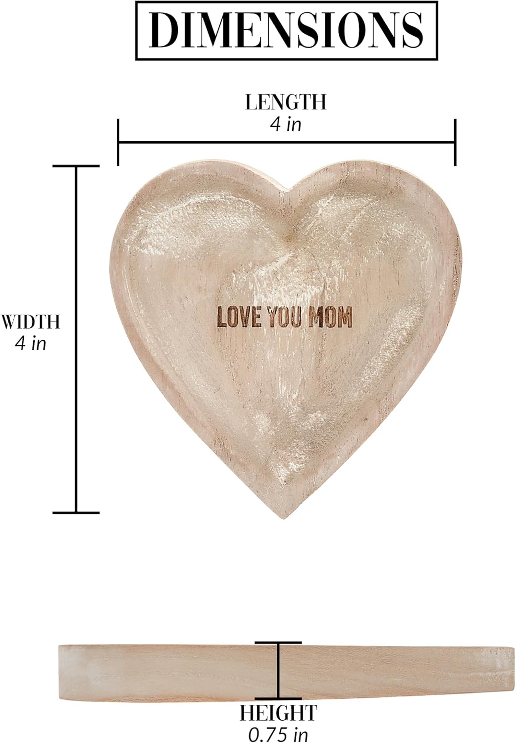 Love You Mom Heart-Shaped Paulownia Wood Keepsake Dish