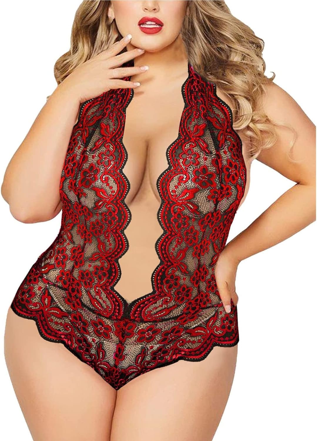 Womens Lingerie Set Mini Babydoll Deep V Neck Long Sleeve Sheer Dress Nightwear