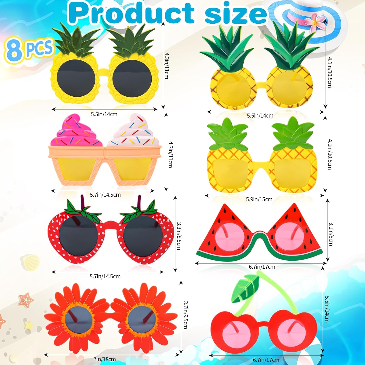 8PCS Summer Party Sunglasses with Novelty Designs