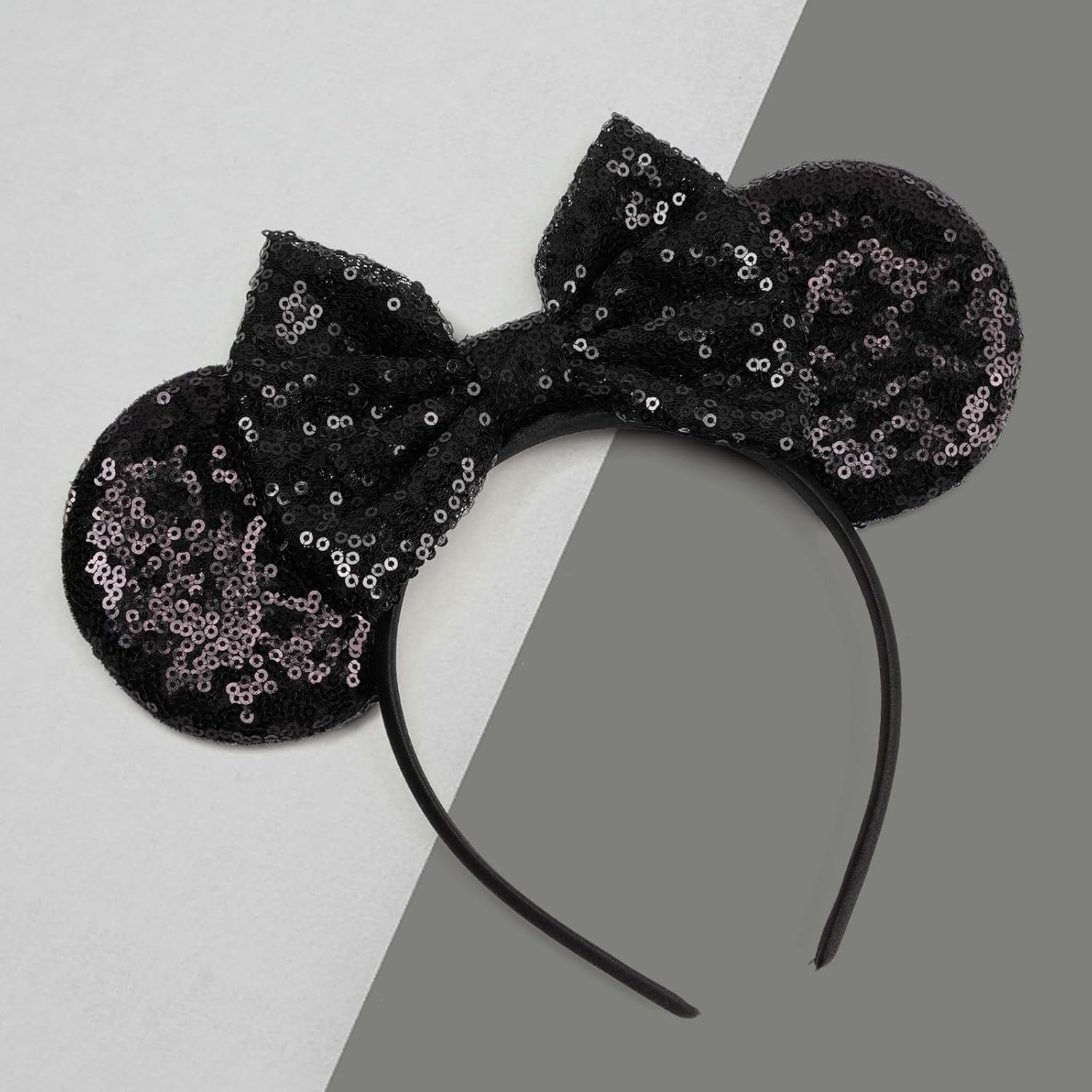 Classic Black Sequin Mouse Ears Headband for Adults