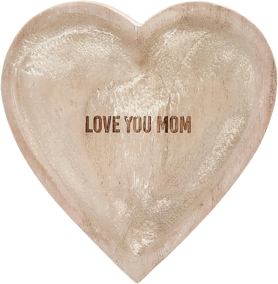 Love You Mom Heart-Shaped Paulownia Wood Keepsake Dish