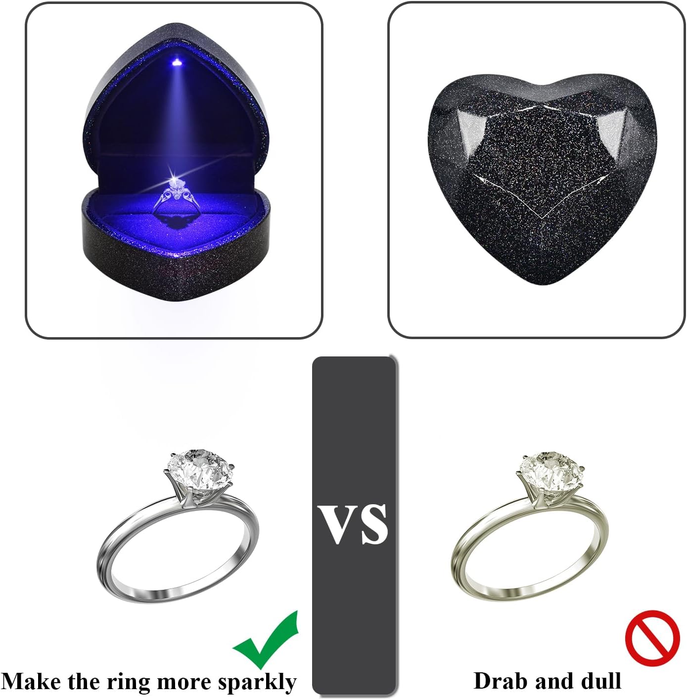 Luxury LED Lighted Engagement Ring Box Heart Shaped Elegant Starry Sky Display Case