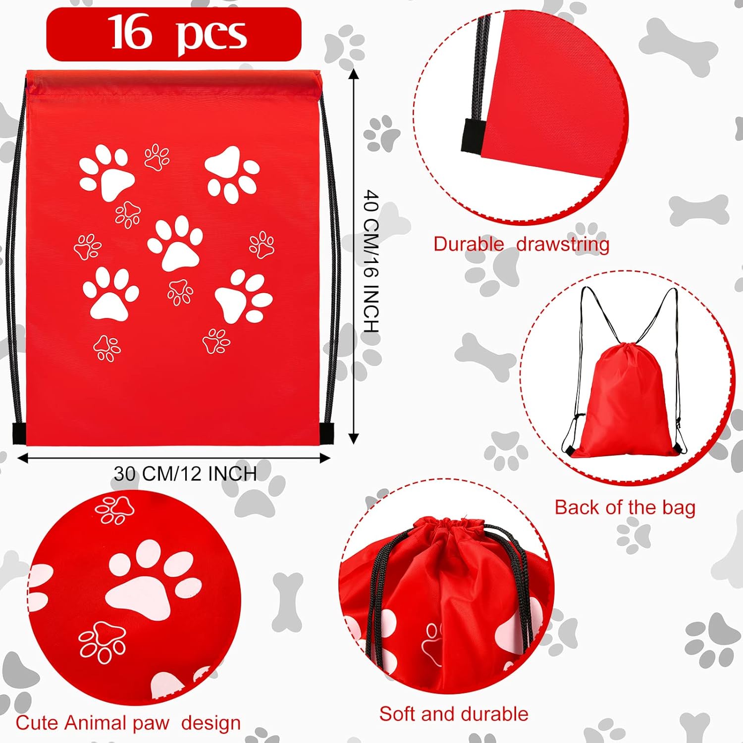 Weewooday 16 Pcs Paw Print Drawstring Backpack Bags