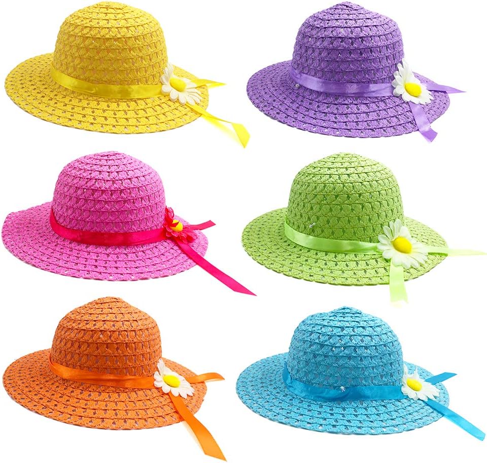 6 Sets Daisy Flower Straw Hats and Wallets for Kids Party Gift