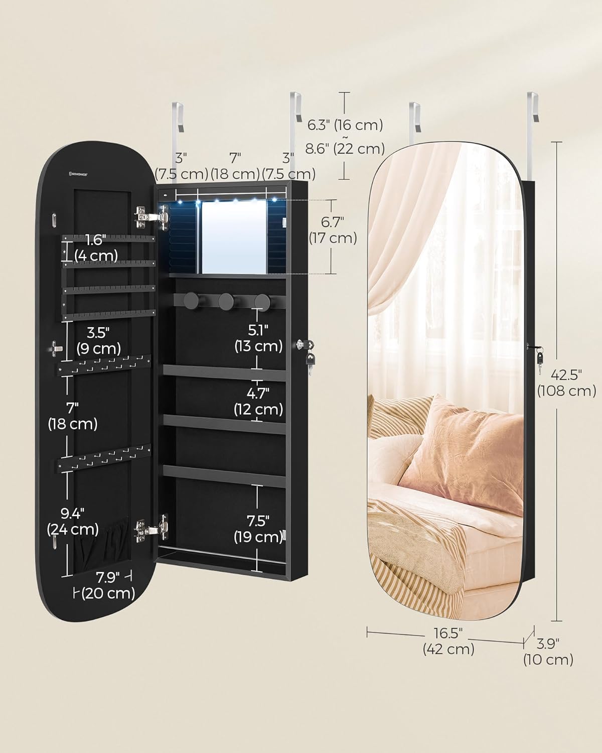 SONGMICS Jewelry Organizer Cabinet with LED Mirror