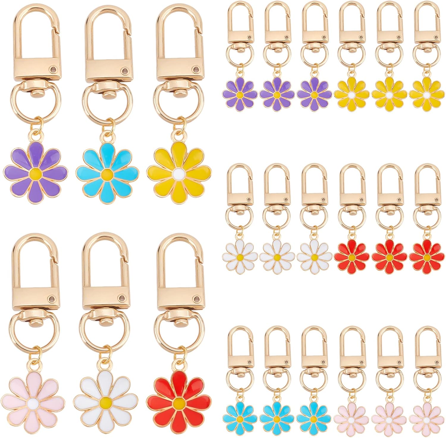 PH PandaHall 24pcs Daisy Enamel Keychain Set