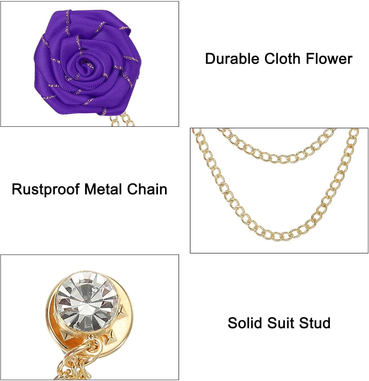 MECCANIXITY Fabric Rose Brooch Lapel Pin with Tassel Chain