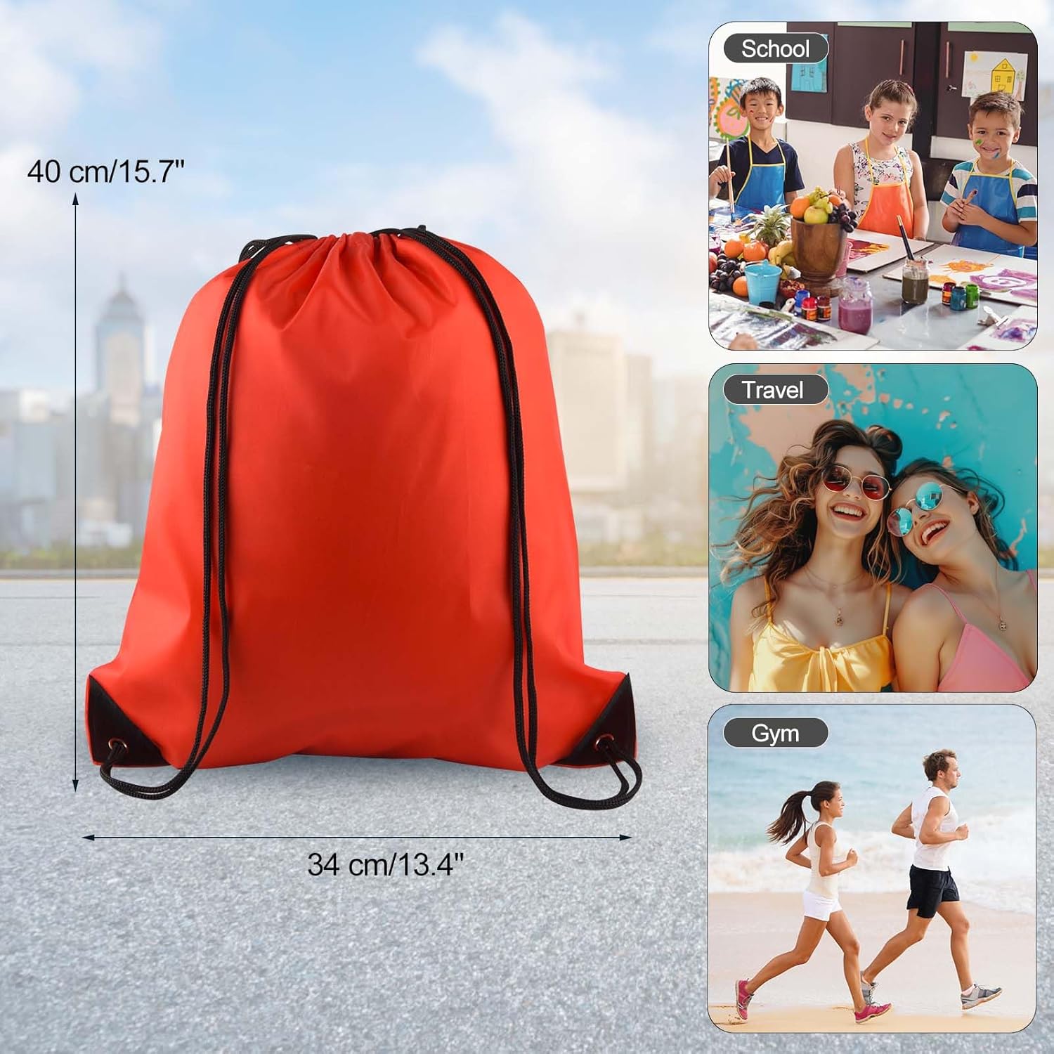 PLULON 6 Pcs Red Drawstring Bags for Gym Yoga Travel