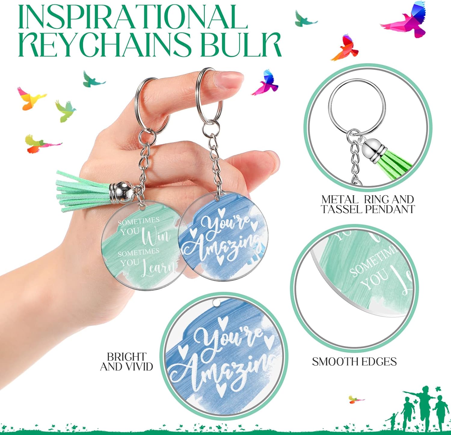 Chunful 100 Pcs Inspirational Acrylic Keychain with Tassels