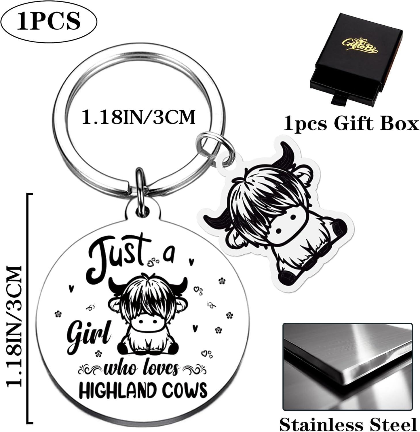 Highland Cow Keychain Cute Girl Gift for Cow Lovers