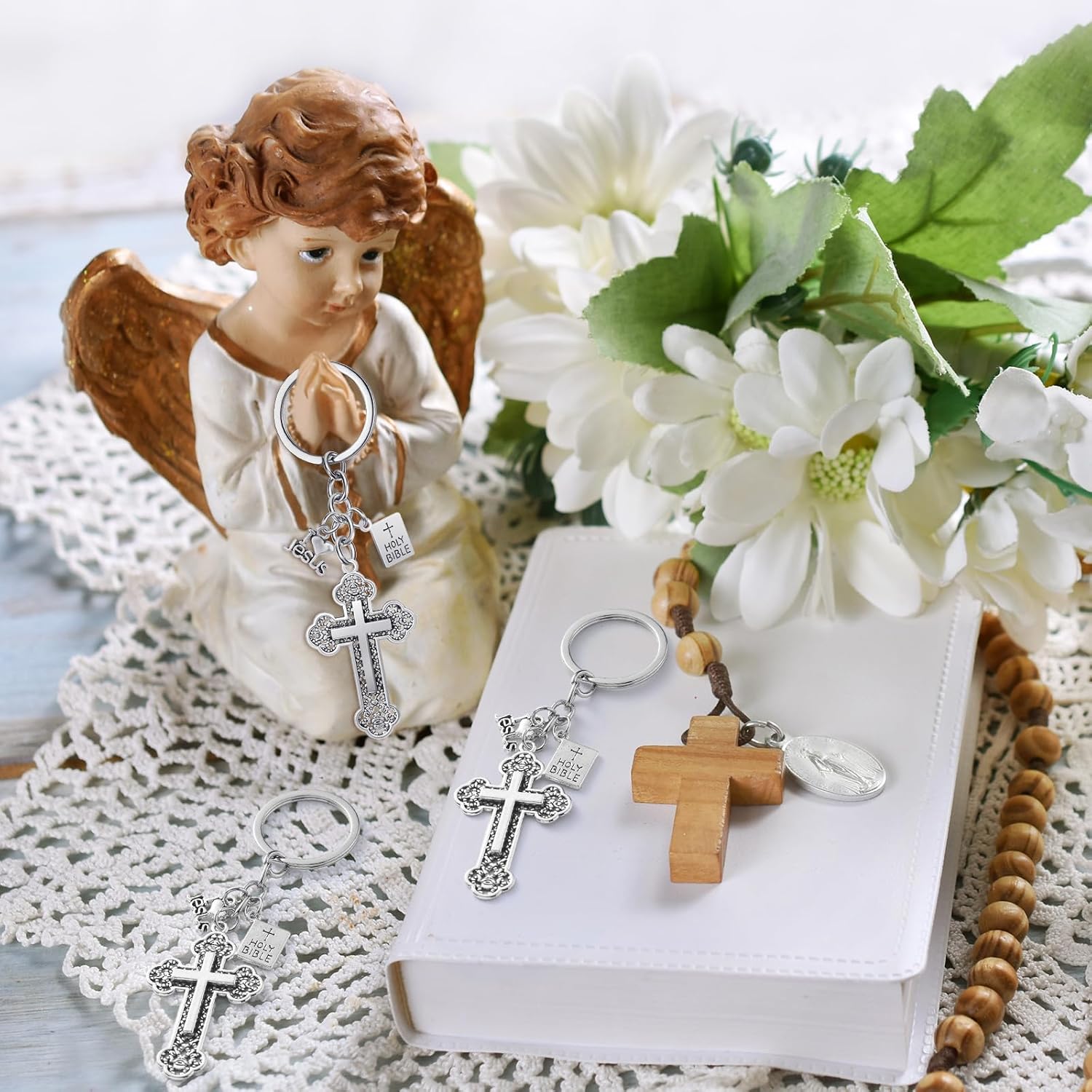 Loetere Christmas Bible Pendants Keyrings for Christian Gifts