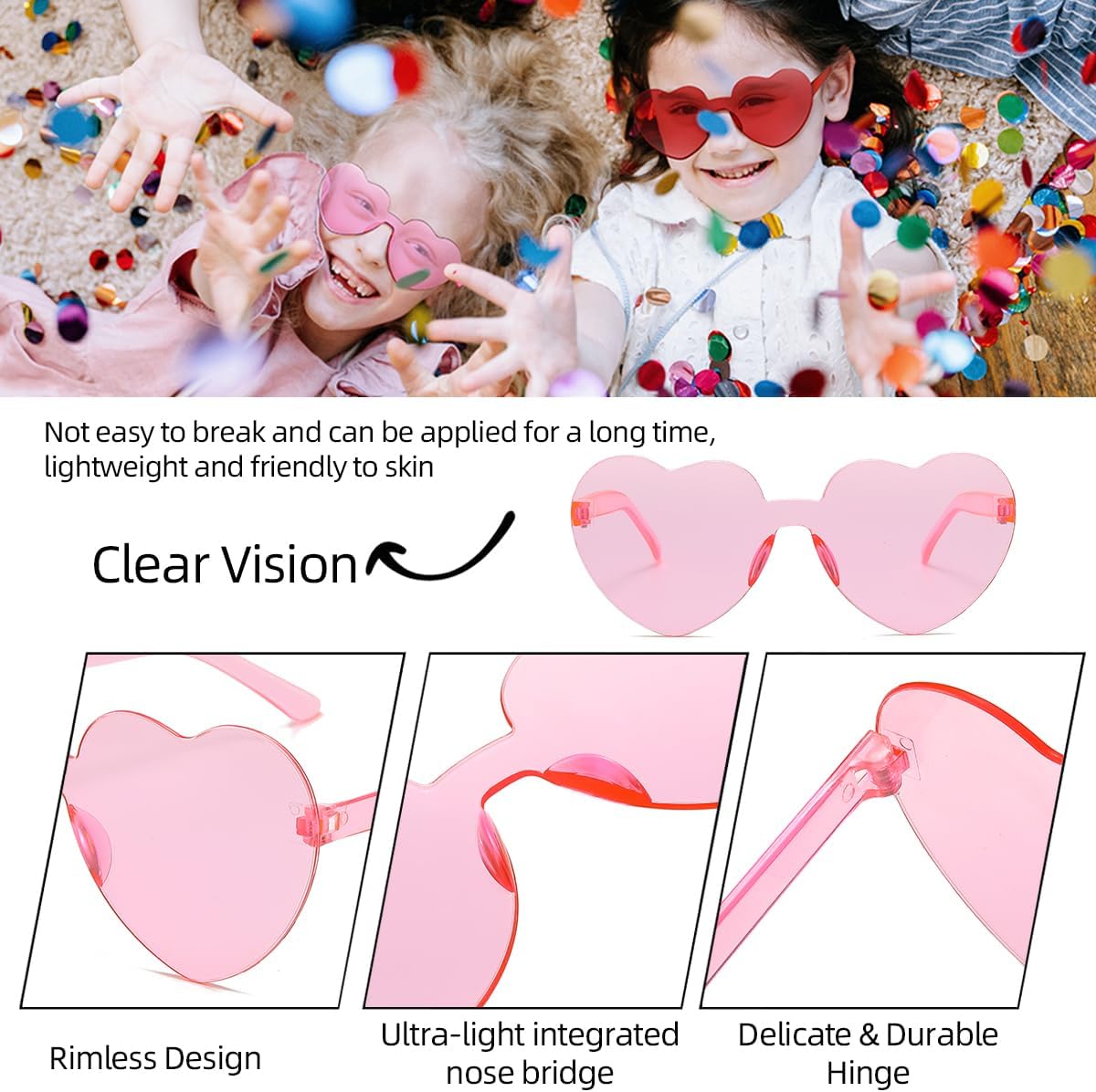 12 20 24 Pairs Heart Shaped Rimless Sunglasses for Women Men