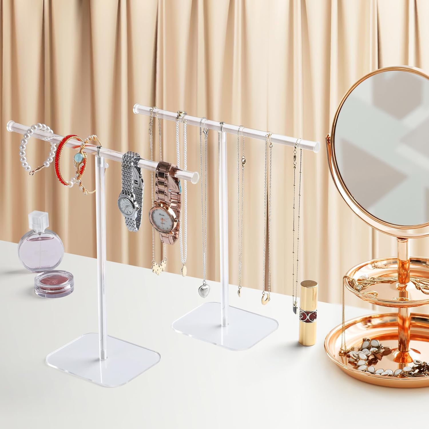 Clear Acrylic Jewelry Stand 2 Tower Display Organizer