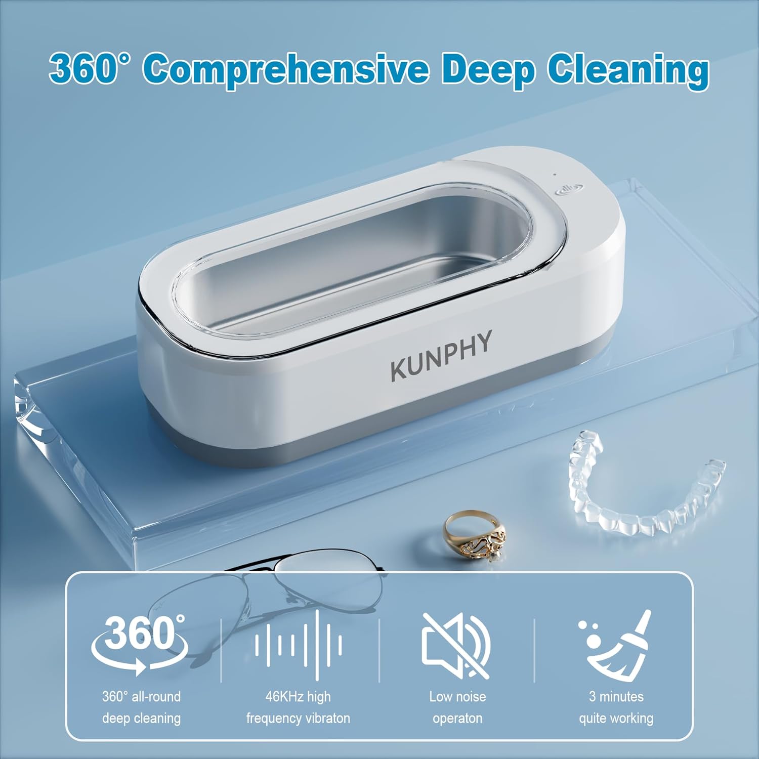 KUNPHY Ultrasonic Jewelry Cleaner 12oz 46KHz