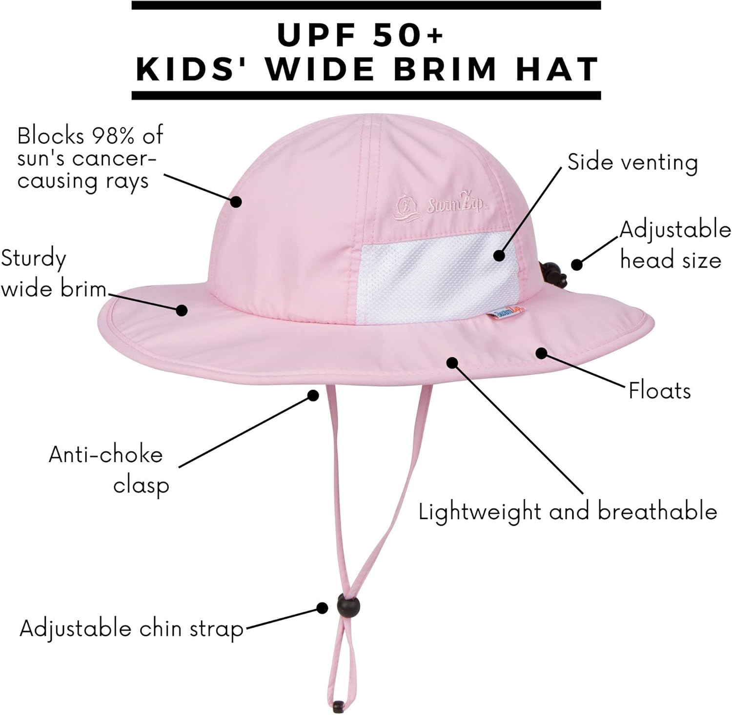 SwimZip Wide Brim Sun Hat UPF 50 Plus for Kids