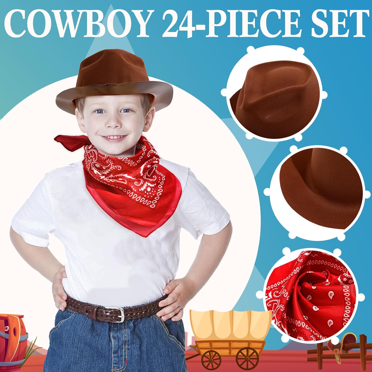 Haysandy 24 Piece Western Cowboy Hat Set for Kids