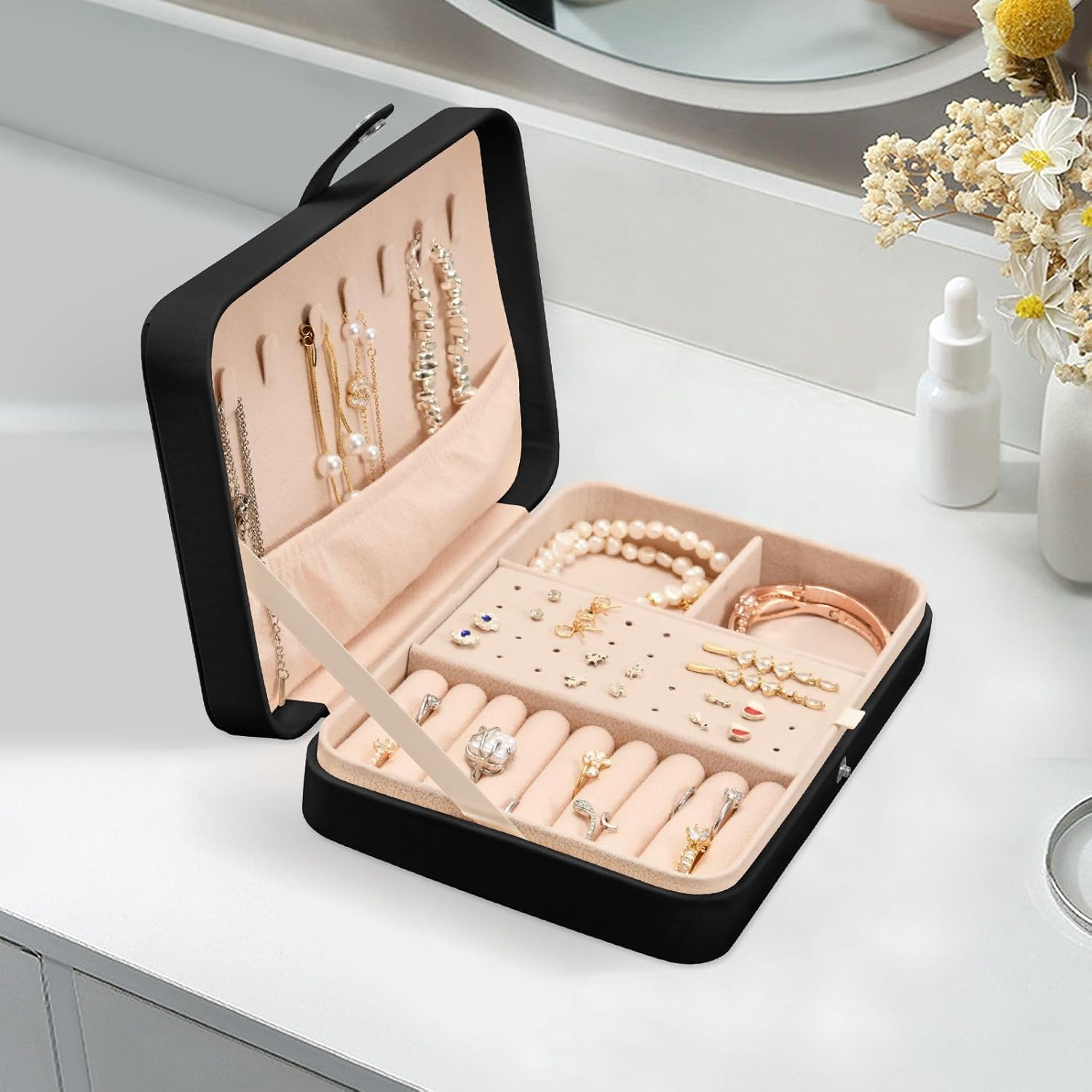 Snowman and Candle Jewelry Box PU Leather Travel Organizer