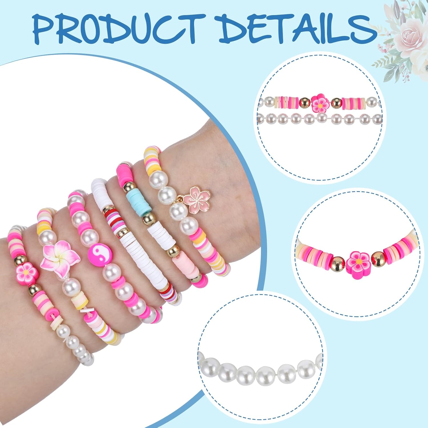 Sureio 24 Pcs Bohemia Hawaiian Plumeria Stretch Bracelets