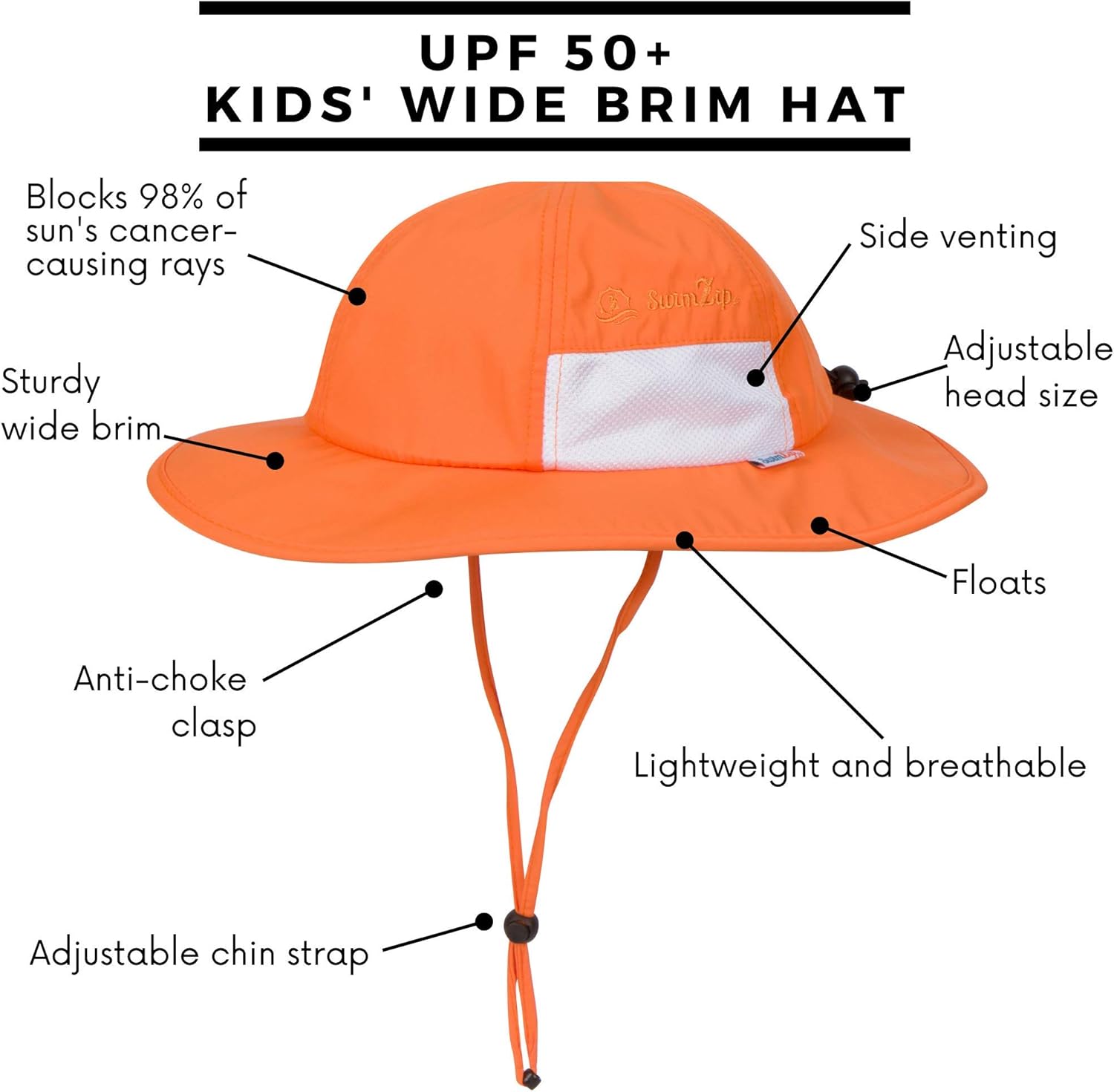 SwimZip Wide Brim Sun Hat for Kids with UPF 50 Protection
